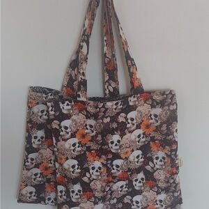 Skulls and Fall Floral Halloween Handmade Tote